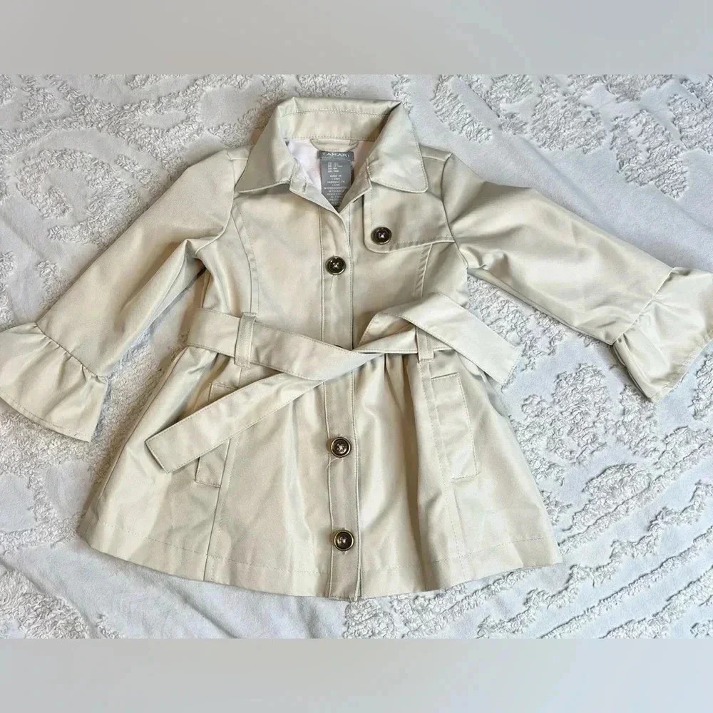 Tahari Girls Size 18M Little Girls Tan Trench Coat With Belt Pockets